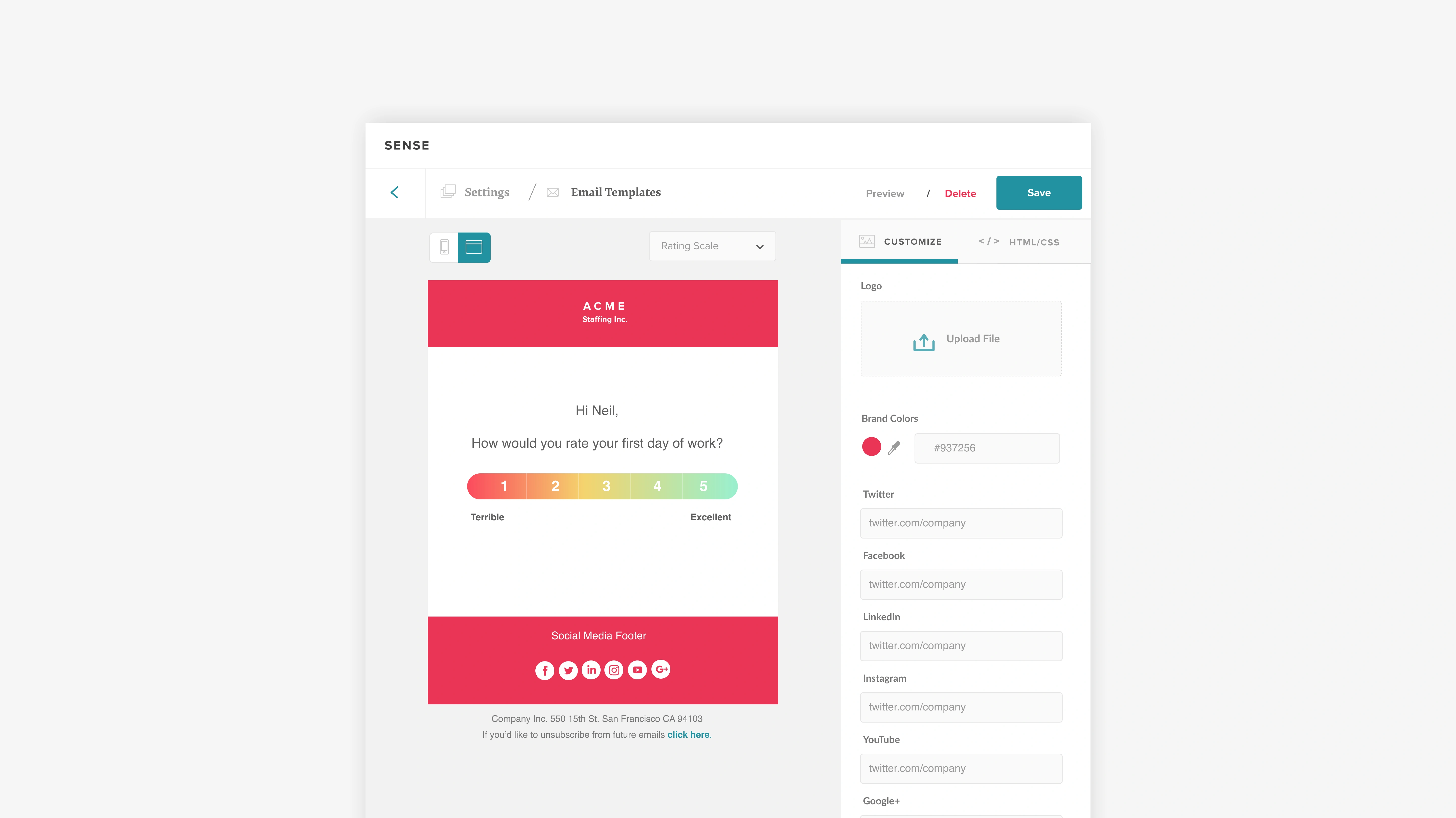 Sense email editor